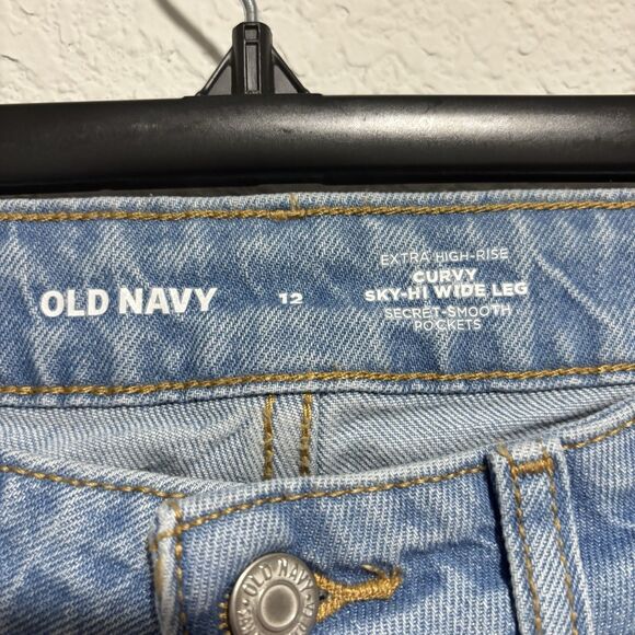 Old Navy Jeans Womens 12 Light Wash Extra High Rise Sky Hi Wide Leg Stretch NWT - Picture 3 of 12